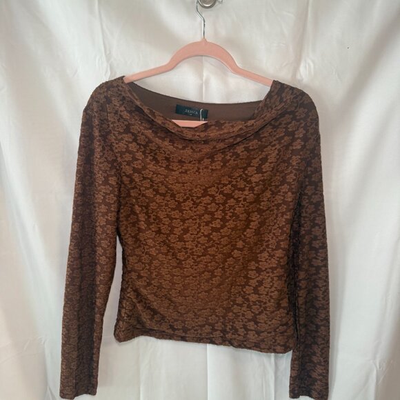 Zesica Tops - ZESICA Brown Floral Lace Long Sleeve Top – Size M